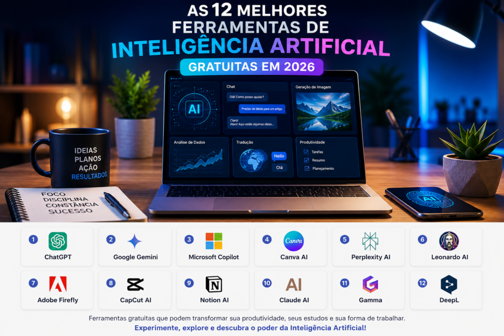 Ferramentas de Inteligência Artificial utilizadas para criar textos, imagens, vídeos e aumentar a produtividade